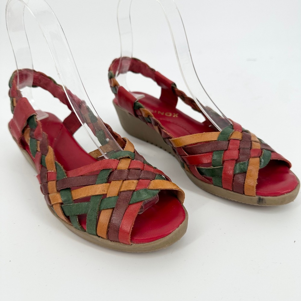 Equinox Multi Color Woven Leather Huarache Slingback Wedge Sandals Womens 7M